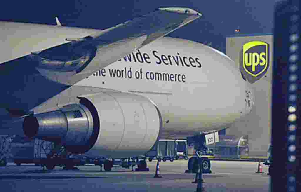 A cargo plane parks at the UPS distribution center at the International Cargo Airport in Cologne, western Germany, 01 Nov 2010. After intercepting two mail bombs addressed to Chicago-area synagogues, investigators found out that packages that terrorists i