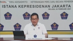 Juru Bicara Satgas Penanganan Covid-19 Prof Wiku Adisasmito dalam telekonferensi pers di Istana Negara, Jakarta, Selasa (2/2). (Foto: VOA).