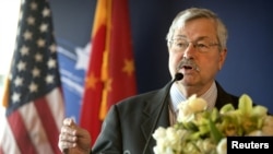 FILE - U.S. Ambassador to China Terry Branstad speaks at an event in Beijing, China, June 30, 2017.