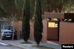 A Spanish National Police car is seen outside the North Korea's embassy in Madrid, Spain, Feb. 28, 2019.