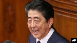 资料照：日本首相安倍晋三在日本国会发表政策演讲。（2019年1月28日）