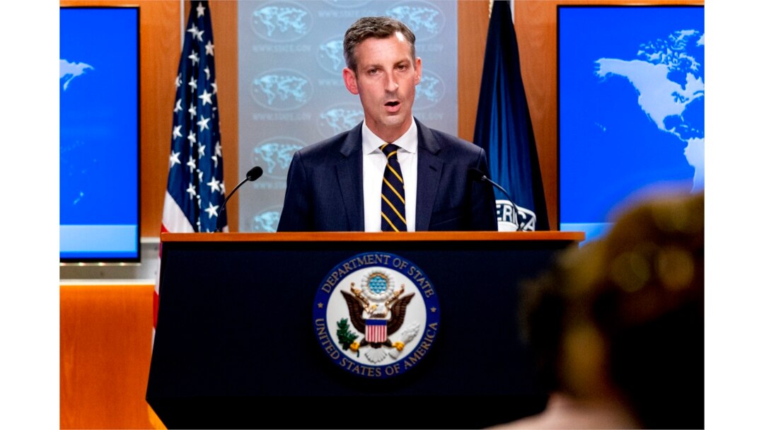 FILE - State Department spokesman Ned Price speaks at the State Department in Washington, Aug. 18, 2021.