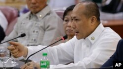 FILE - Rep. Gary Alejano gestures as he tries to defend the impeachment complaint he filed against Philippine President Rodrigo Duterte during a Justice Committee hearing at the House of Representatives in metropolitan Manila, Philippines, May 15, 2017.