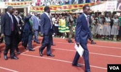 President Mugabe arriving at the National Sports Stadium for the independence celebrations.