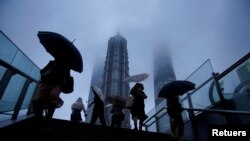 13일 중국 상하이에서 태풍 '찬투'의 영향으로 비가 내리고 있다.