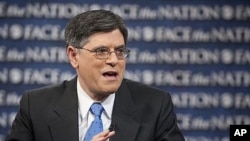 In this photo released by CBS News, White house Chief of Staff Jacob Lew talks on CBS's Face the Nation in Washington Sunday, Feb. 12, 2012.