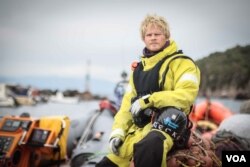 Richard Heard is part of the Refugee Rescue team, which sets off from Skala Sikamineas to ensure the safety of refugees on their crossing from Turkey. (J. Owens/VOA)