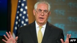 U.S. Secretary of State Rex Tillerson delivers remarks at the briefing room of the U.S. State Department in Washington, Aug. 1, 2017.