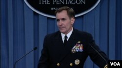 FILE - Pentagon spokesman Rear Admiral John Kirby gives a news briefing at the Pentagon, June 13, 2014.