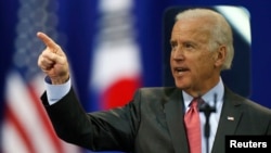 지난 6일 한국을 방문한 조 바이든 미국 부통령이 서울 연세대학교 강당에서 연설하고 있다.