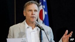 Fred Warmbier, father of Otto Warmbier, a University of Virginia undergraduate student who was imprisoned in North Korea in March 2016, speaks during a news conference, June 15, 2017, at Wyoming High School in Cincinnati, Ohio.