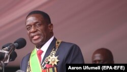 ZIMBABWE -- Emmerson Mnangagwa speaks after being sworn in as Zimbabwe's president in Harare, November 24, 2017