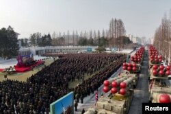 Ракетные установки, представленные во время съезда Трудовой партии КНДР, Пхеньян, 1 января 2023 года. Фото: North Korea's