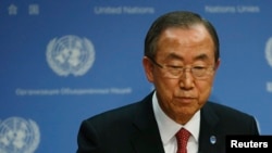 United Nations Secretary-General Ban Ki-moon speaks about the Syria conflict during a news conference at the U.N. Headquarters in New York, Sept. 3, 2013.