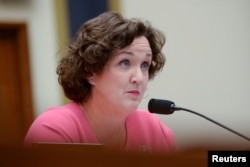 Rep. Katie Porter, a Democrat from California, participates in a House Financial Services Committee hearing with Facebook Chairman and CEO Mark Zuckerberg in Washington, D.C., Oct. 23, 2019.