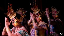 FILE - Thai student actress perform at Thai traditional “Khon” theater in Bangkok on March 22, 2016.