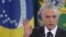 FILE - Brazil's President Michel Temer speaks during a swearing ceremony for the newly-named Foreign Minister Aloysio Nunes and Justice Minister Osmar Serraglio, at the Planalto Presidential Palace, in Brasilia, Brazil, March 7, 2017.