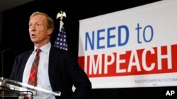 Billionaire investor and Democratic activist Tom Steyer speaks during a news conference where he announced his decision not to seek the 2020 Democratic presidential nomination, at the Statehouse in Des Moines, Iowa, Jan. 9, 2019.