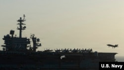 USS Abraham Lincoln (CVN 72) conducts U.S. blockade operations in the Arabian Sea, April 16, 2026.