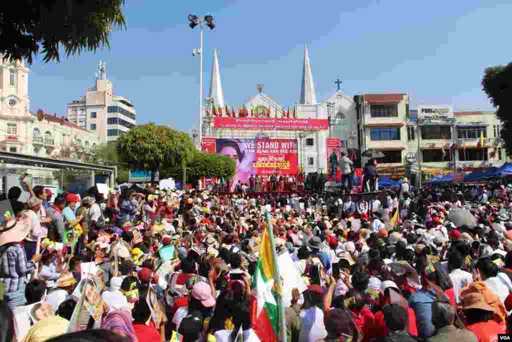 Myanmar people hold rallies to show support for Aung San Suu Kyi, who will appear before the International Court of Justice to contest a case filed by Gambia accusing Myanmar of genocide against its Rohingya Muslim minority. 