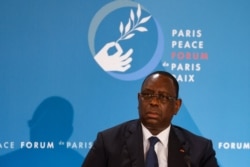 Senegal's President Macky Sall attends The Paris Peace Forum at The Elysee Palace in Paris on Nov. 12, 2020.