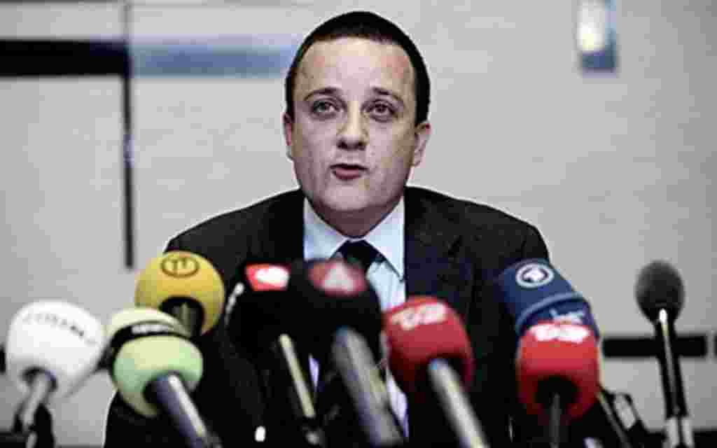 Head of the Danish Security and Intelligence Service Jakob Scharf talks to the media during a press conference in Copenhagen after Scandinavian intelligence agencies said they had foiled a plot Wednesday to kill staff at a Danish newspaper which published