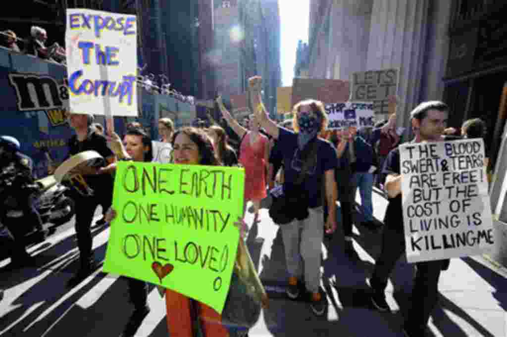La marcha por Broadway desde Zuccotti Park al Washington Square Park en Nueva York.