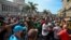 FILE: People demonstrate against the government of Cuban President Miguel Diaz-Canel in Havana, July 11, 2021. A protester was sentenced to 10 years in prison, the longest sentence handed down to a detainee in connection with the 11 July protests in Cuba.