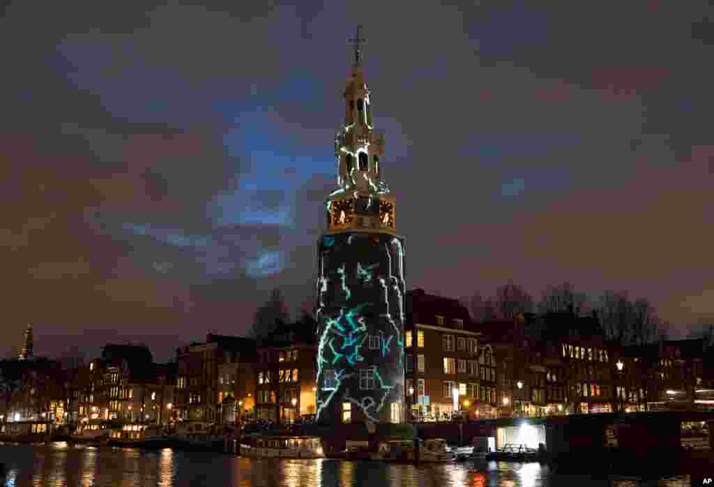 A light art work titled "The Cracks" by Karolina Howorko is seen during the Amsterdam Light Festival in Amsterdam, Netherlands.