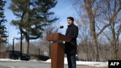 Canadian Prime Minister Justin Trudeau speaks during a news conference on COVID-19 situation in Canada from his residence in Ottawa, March 16, 2020.