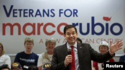 Senator Marco Rubio dari Partai Republik berbicara dalam sebuah kampanye di The Villages, Florida, Maret 2016.