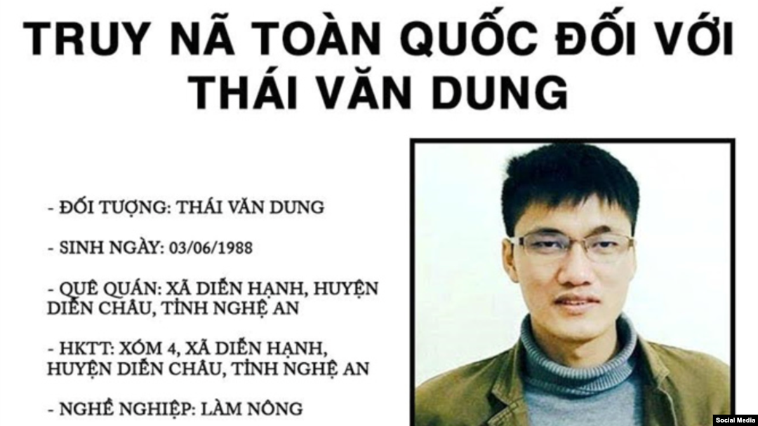 Lệnh truy nã nhà hoạt động Thái Văn Dung (Ảnh chụp màn hình) 