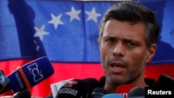 Venezuelan opposition leader Leopoldo Lopez talks to the media at the residence of the Spanish ambassador in Caracas, Venezuela, May 2, 2019.