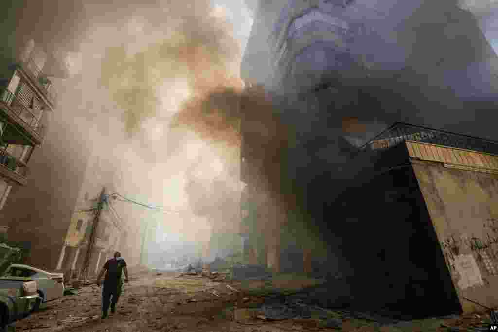 Smoke rises from the site of an Israeli airstrike in Dahiyeh, Beirut, Lebanon.