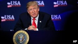 FILE - U.S. President Donald Trump speaks during a forum in Cleveland, Ohio, May 5, 2018. 