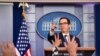 U.S. Secretary of the Treasury Steven Mnuchin speaks in the briefing room of the White House in Washington, Oct. 11, 2019.