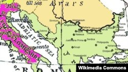 Historical map of the Balkans around 582 - 612 AD