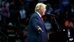 Republican presidential candidate Donald Trump speaks during a campaign rally, Nov. 4, 2016, in Hershey, Pennsylvania.