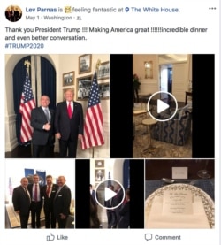 Ukrainian-American businessman Lev Parnas is seen in a 2018 social media post appearing to show him at the White House with U.S. President Donald Trump in a screen capture from his social media account made in 2018 by the Campaign Legal Center and released by them after his arrest, Oct. 10, 2019.