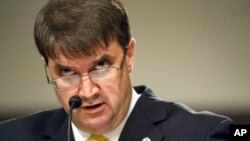 Veterans Affairs Secretary nominee Robert Wilkie testifies during a Senate Veterans Affairs Committee nominations hearing on Capitol Hill in Washington, June 27, 2018.