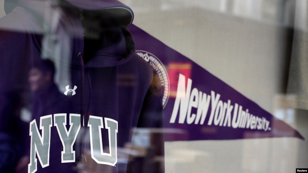 FILE - A sweatshirt and pennant are seen inside the bookstore at New York University in New York.