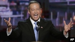 Gubernur Martin O’Malley memberikan pidato pada DNC 2012 di Charlotte, N.C. (4/9). O'Malley dikenal dengan keberhasilannya mereformasi sistem pendidikan di negara bagian Maryland.