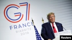 Presiden Amerika Serikat Donald Trump di sela-sela KTT G7 di Perancis, 26 Agustus 2019. (Foto: Reuters)