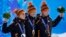 
Gold medallist Michel Mulder of the Netherlands (C) poses with his compatriots silver medallist Jan Smeekens and bronze medallist Ronald Mulder (R), during the victory ceremony for the men's speed skating 500m race at the 2014 Sochi Winter Olympics February 11, 2014. 