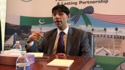 FILE - Moeed Yusuf, Pakistan's national security adviser, speaks to reporters at the Pakistani Embassy in Washington, Aug. 4, 2021, after a week of meetings with U.S. officials.