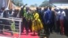 Emmerson Mnangagwa and his wife arriving at White City Stadium, Bulawayo, on Saturday for the Presidential Youth Interface Rally.
