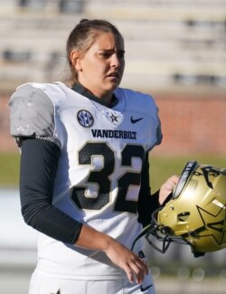 Vanderbilt Commodores place kicker Sarah Fuller is pictured before a game against the Missouri Tigers, Nov. 28, 2020, in Columbia, Mo. (Denny Medley - USA Today/Reuters)