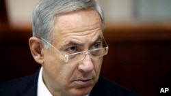 Israeli Prime Minister Benjamin Netanyahu during weekly cabinet meeting, Jerusalem, Aug. 4, 2013.