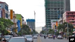 This July 2010 photo shows construction of high-rise buildings along Preah Monivong Boulevard, Phnom Penh's main thoroughfare. 