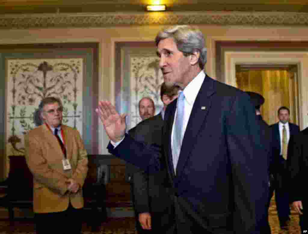 Sen. John Kerry, D-Mass., shown after a vote by the Senate Foreign Relations Committee approving him to become America's next top diplomat, replacing Secretary of State Hillary Rodham Clinton, on Capitol Hill in Washington, Tuesday, Jan. 29, 2013. Kerry, 